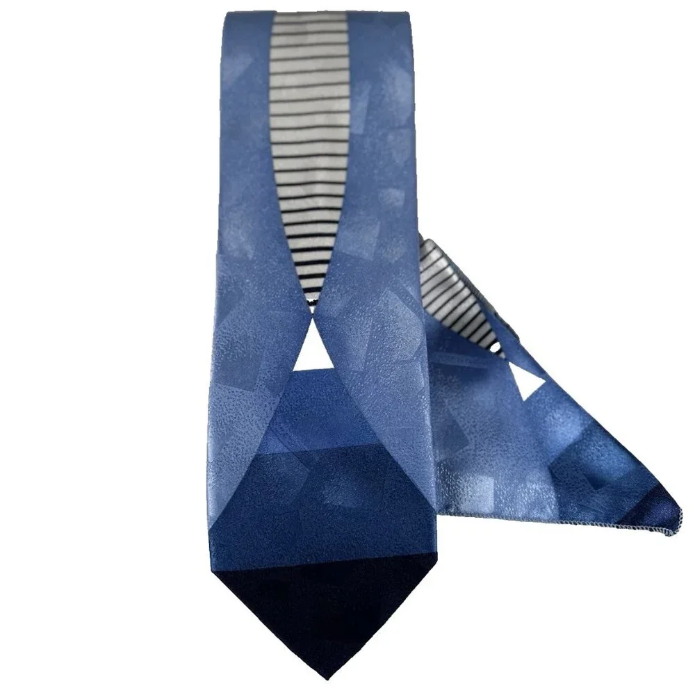 Fratello Boy's Tie Hanky Set Navy Blue Light Blue White Polyester 3.75